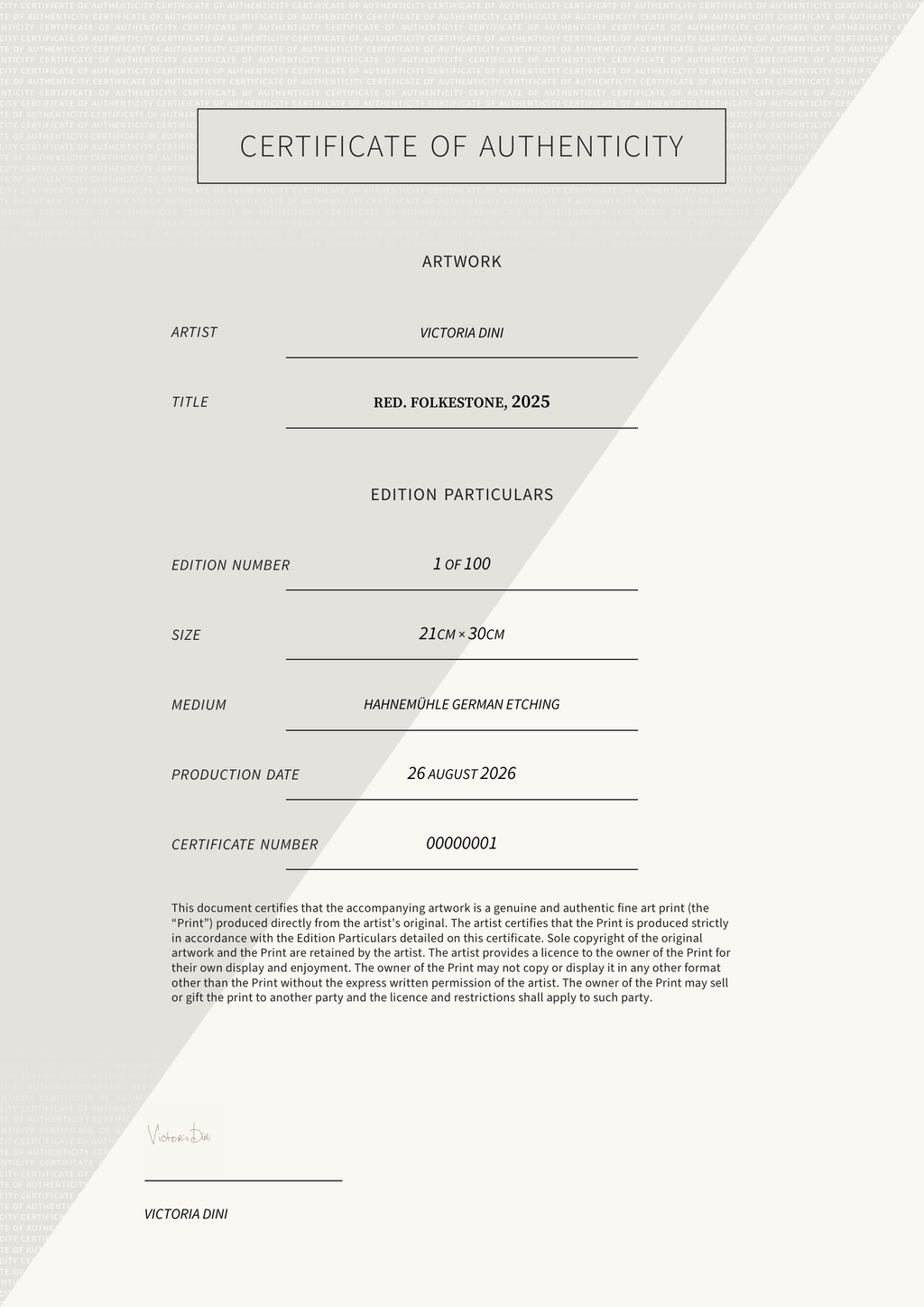 Red. Folkestone, 2025 — Certificate of Authenticity