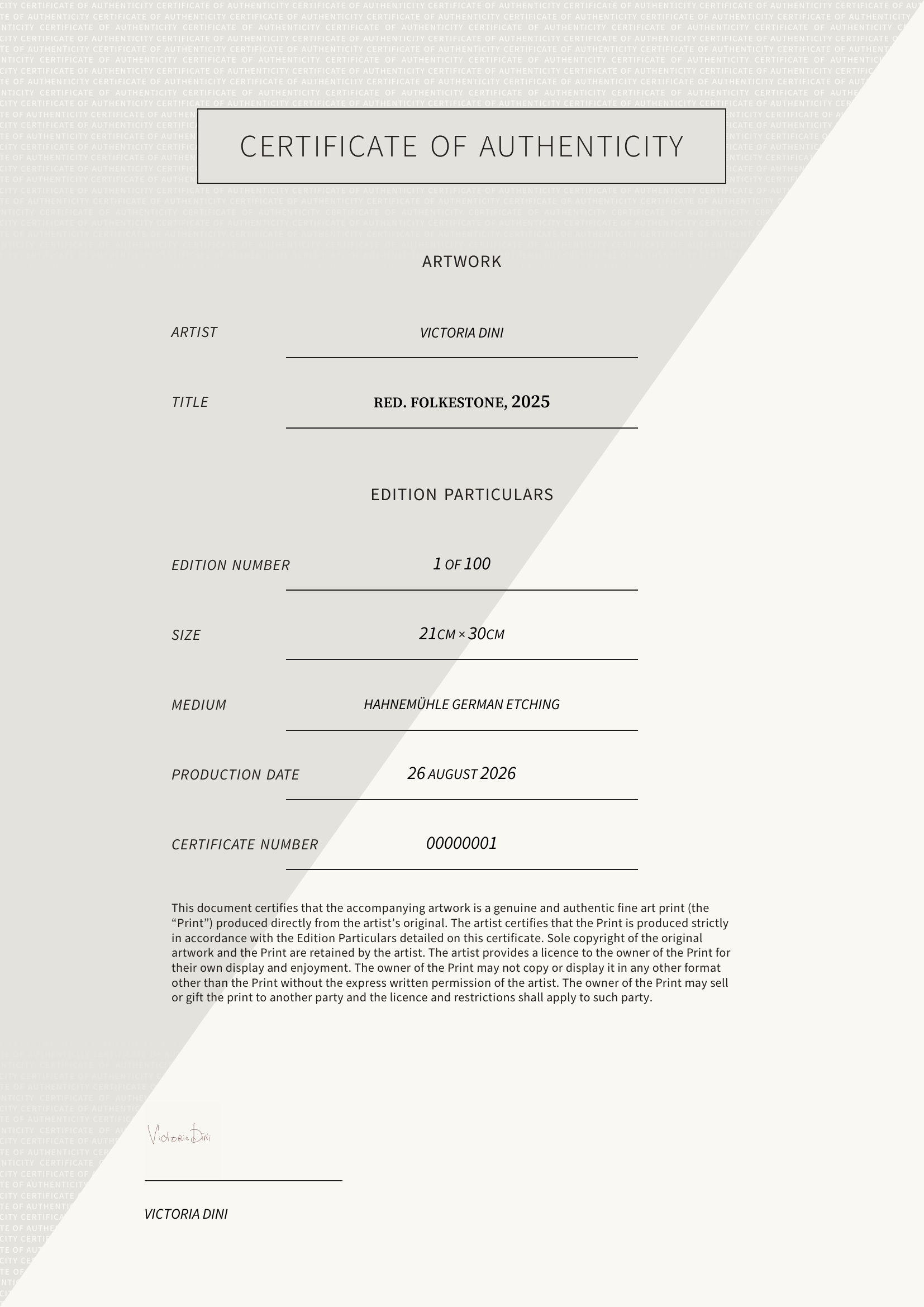 Red. Folkestone, 2025 — Certificate of Authenticity